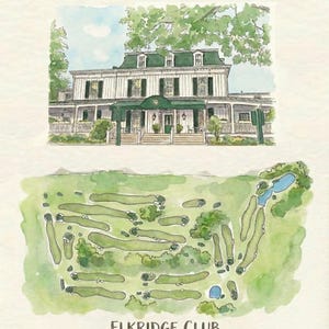 Mapa de campo de golf personalizado en acuarela – Regalo de golf personalizado, cualquier campo, arte mural de golf, Día del Padre, Aniversario DETALLADO imagen 2