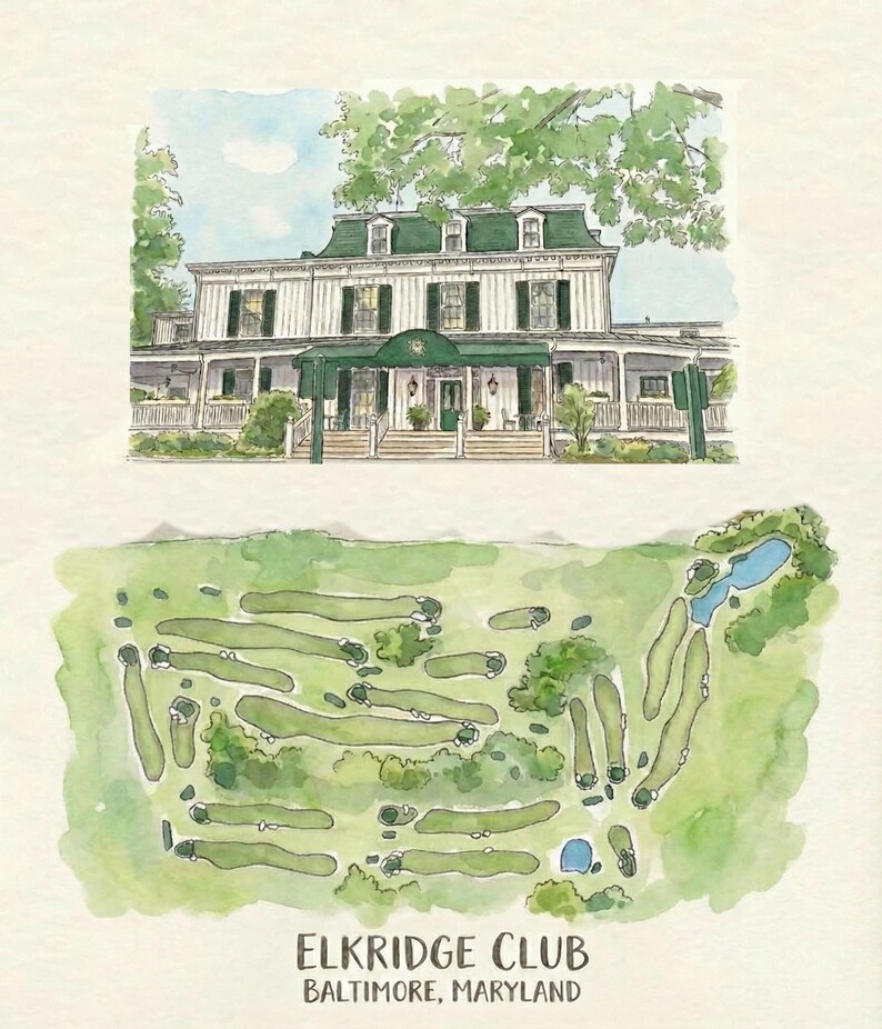 Mapa de campo de golf personalizado en acuarela – Regalo de golf personalizado, cualquier campo, arte mural de golf, Día del Padre, Aniversario DETALLADO imagen 2