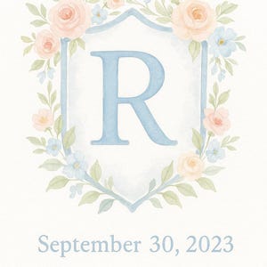CUSTOM Watercolor Wedding Crest with Logo/Monogram , crest , wedding , monogram , dates