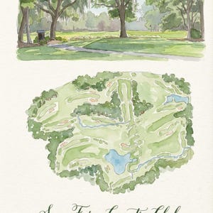 Mapa de campo de golf personalizado en acuarela – Regalo de golf personalizado, cualquier campo, arte mural de golf, Día del Padre, Aniversario DETALLADO imagen 3