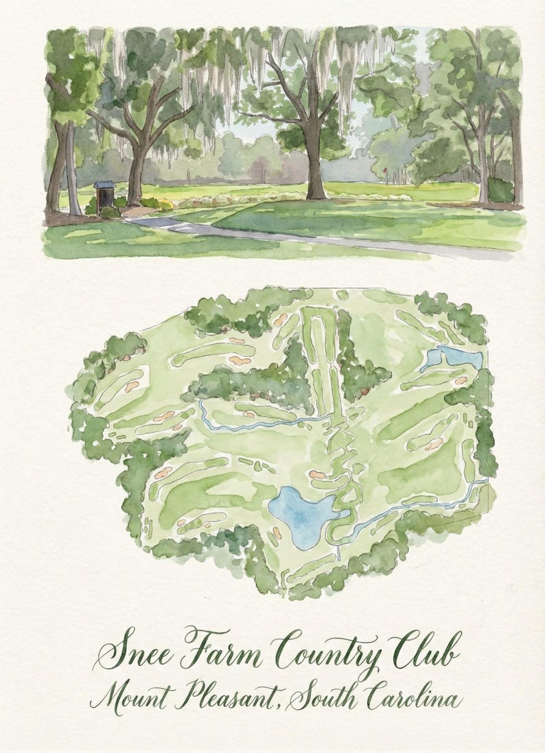 Mapa de campo de golf personalizado en acuarela – Regalo de golf personalizado, cualquier campo, arte mural de golf, Día del Padre, Aniversario DETALLADO imagen 3