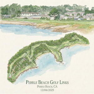 Custom Golf Course Map Watercolor Print – Personalized Golf Gift, Any Course, Golf Wall Art, Father’s Day, Anniversary DETAILED