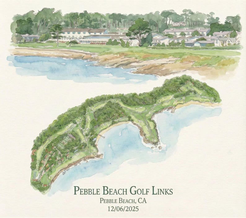 Mapa de campo de golf personalizado en acuarela – Regalo de golf personalizado, cualquier campo, arte mural de golf, Día del Padre, Aniversario DETALLADO imagen 1