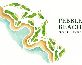 Impresión de acuarela de mapa de campo de golf personalizado: regalo de golf personalizado, cualquier campo, arte mural de golf, Día del Padre, aniversario