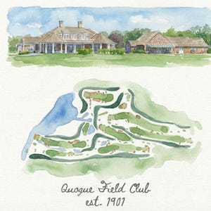 Mapa de campo de golf personalizado en acuarela – Regalo de golf personalizado, cualquier campo, arte mural de golf, Día del Padre, Aniversario DETALLADO imagen 4