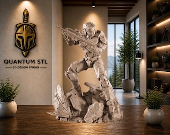 Armored Spartan Soldier Sculpture STL | Resin and FDM Compatible Statue | Digital Download