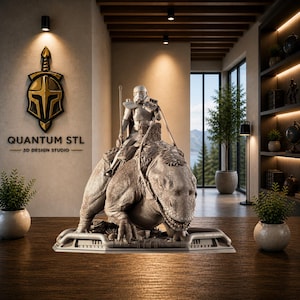 Desert Patrol Trooper auf Reptilien Reittier Skulptur STL | Vorunterstützte und nicht unterstützte Statue | Digitaler Download