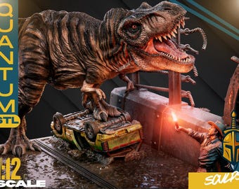Dinosaur T-Rex Chase Movie Diorama STL | Unsupported & Pre-Separated Sculpture | Digital Download