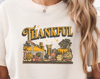 Thankful Vintage Thanksgiving T-Shirt, Fall Autumn Tee