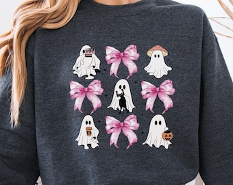 Coquette Ghost Sweatshirt - Pink Bow Ghost Hoodie: Adult, Youth, Toddler