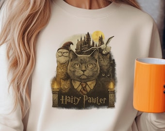 Hairy Pawter Cat Wizard Sweatshirt - Cat Lovers & Fantasy Fans: Adult, Youth, Toddler