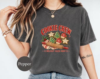 Camiseta Cookie Crew, Camiseta retro de panadería Comfort Colors, Gráfico de panadero navideño