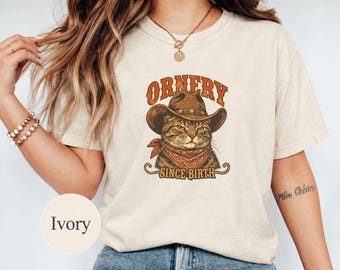 Camiseta Comfort Colors estilo vaquero con gato, divertida camiseta vaquera con gato, regalo para amantes de los gatos gruñones