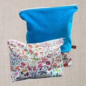 Set of 2 Handmade Floral Cosmetic Bags / Wash Bags Aqua