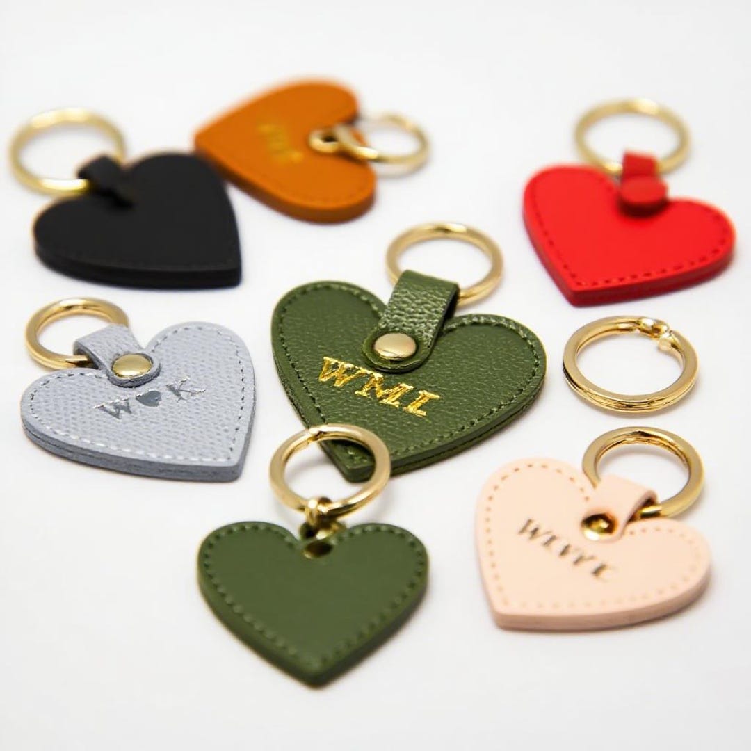 Embossed Keychain Customized Leather Keychains, Heart-shaped Leather Heart-shaped ...