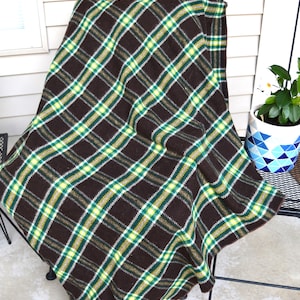 Vintage Wool Blanket Warm Plaid Many Uses Earthy Cottage Core