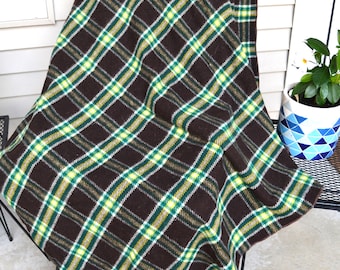 Vintage Wool Blanket Warm Plaid Many Uses Stadium Earthy Cottage Core