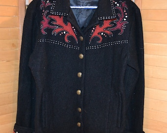 Vintage Island Wolljacke Blazer Winter Feuer Print