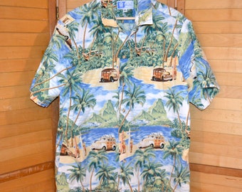 Vintage Men's Resort Shirt Woody's Surfers Boards and Tropics Shirt