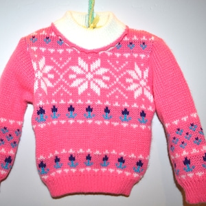 Girls Vintage Fun Flowers and Stars Sweater 1970&#39;s Nordic School
