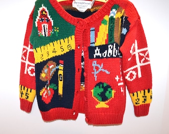 Vintage Sweater Rad 1990's School Time Pop Quiz Cardigan