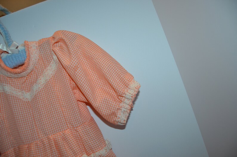 Vintage Little Girl Gingham Prairie Orange Bliss with White Dress image 4