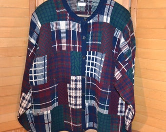 Vintage Plaid Cardigan Sweater - Southern Lady - Size XL