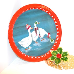 Vintage Christmas Goose Geese in Water Tray