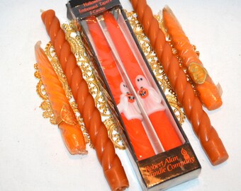Vintage kaarsen met herfst- en Halloween-thema, gedraaide kroonluchters, set van zes