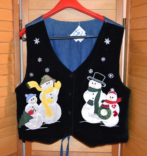 Vintage Vest Retro Solid with Denim and Fun Snowme