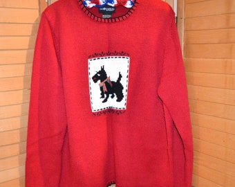 Vintage Sweater Scottie Dog with Plaid Bow