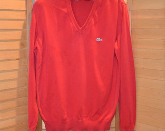 Vintage Izod Lacoste V-neck Red Hot with Logo Unisex