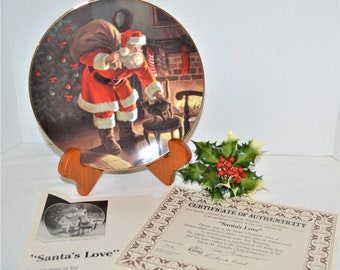 Vintage Christmas Plate Santa with Cat by Fireplace and Tree Knowles