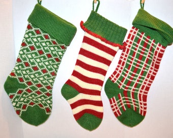 Vintage Wool Stockings Set of Three Farmhouse Traditional Kitsch