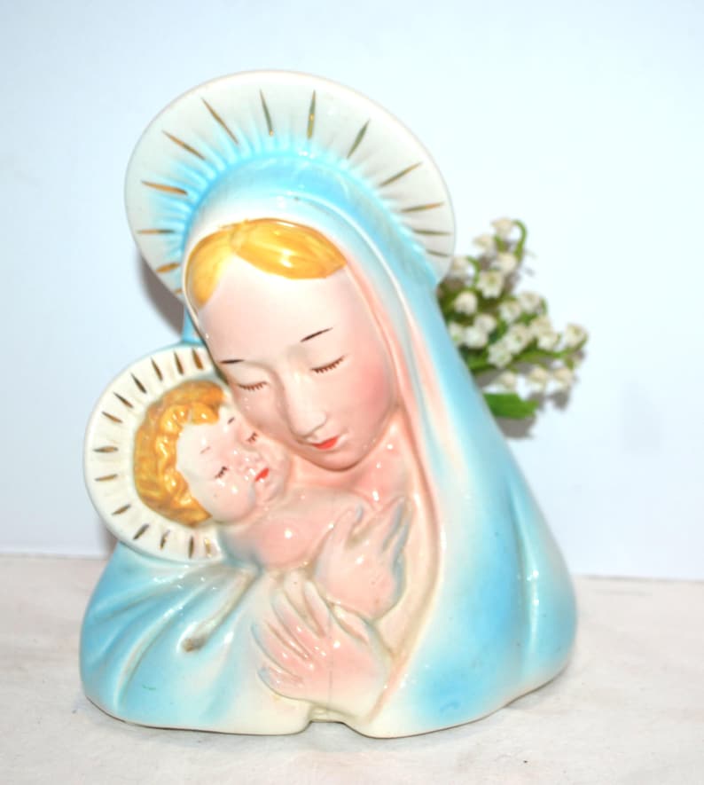 Art Deco Virgin Mary Madonna With Baby and Planter 1950s - Etsy