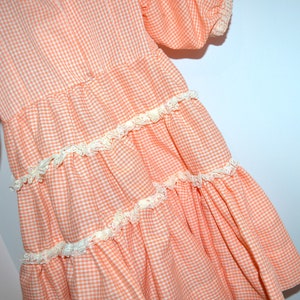 Vintage Little Girl Gingham Prairie Orange Bliss with White Dress image 3