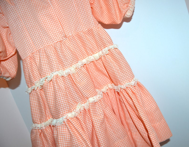 Vintage Little Girl Gingham Prairie Orange Bliss with White Dress image 3