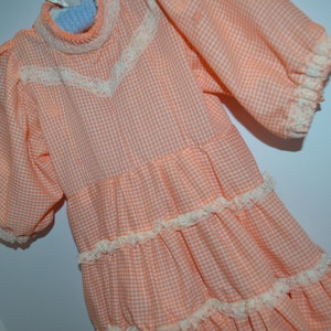 Vintage Little Girl Gingham Prairie Orange Bliss with White Dress image 5