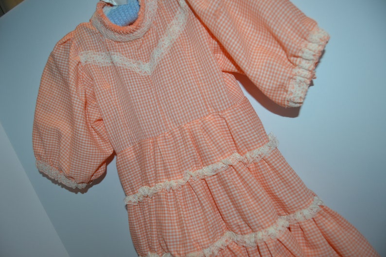 Vintage Little Girl Gingham Prairie Orange Bliss with White Dress image 5