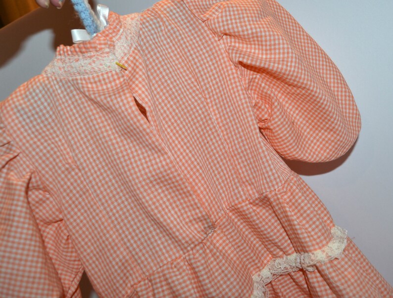 Vintage Little Girl Gingham Prairie Orange Bliss with White Dress image 2