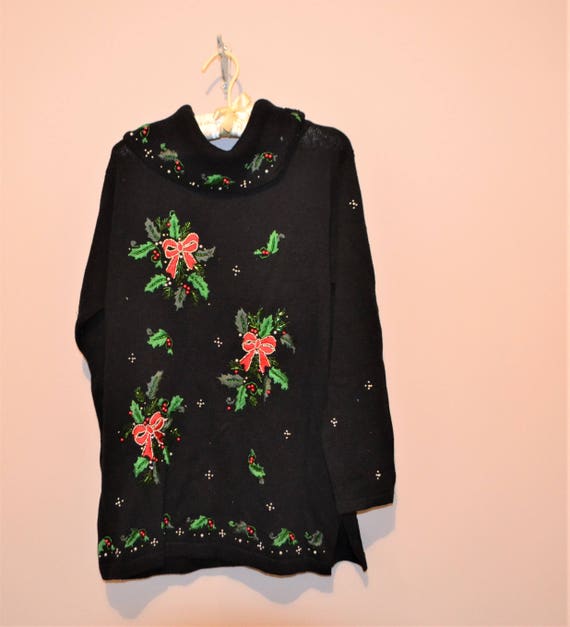 Beautiful Beads & Glitz Black Sweater 90's