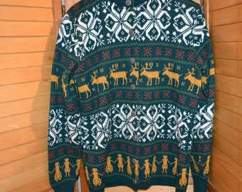 Vintage Cardigan Jersild Folk Art Nordic Winter Print