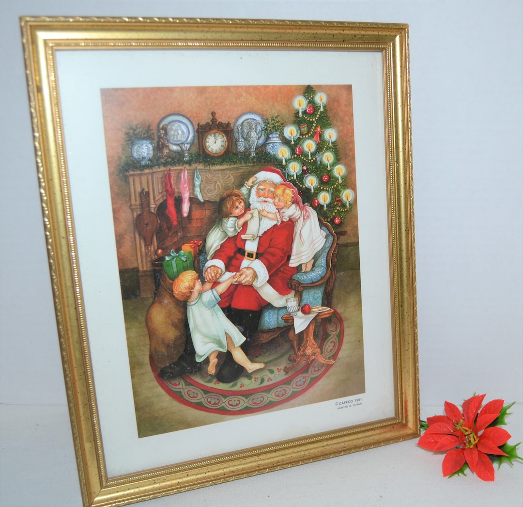 Vintage Santa Wall Hanging in Frame Merry Scene Etsy
