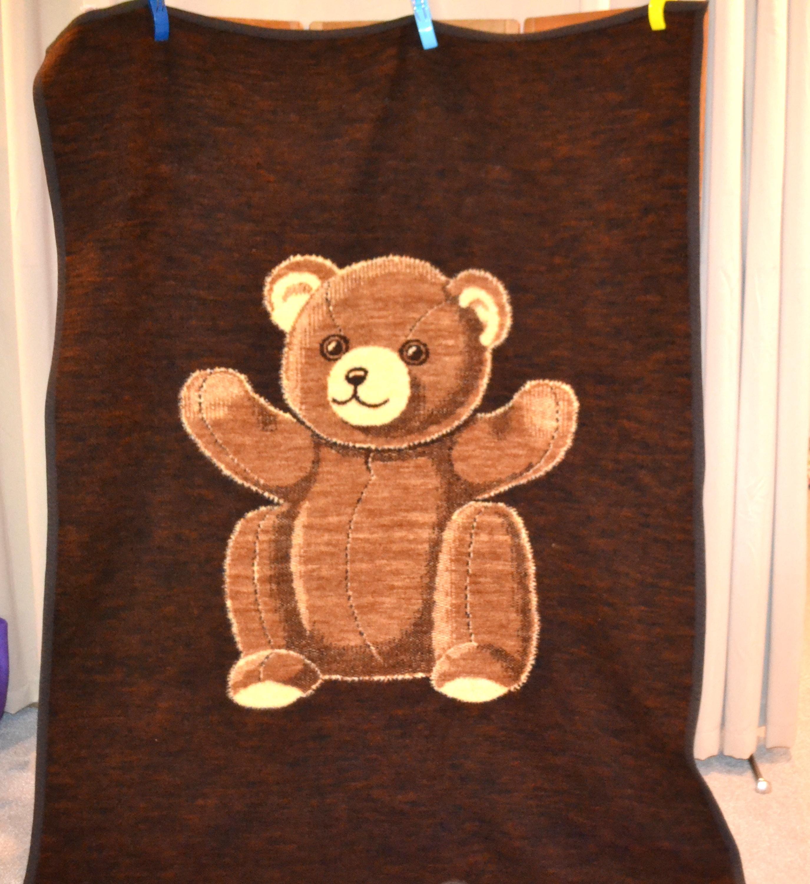 Vintage Blanket Biederlack 1970's Teddy Bear Reversible UK