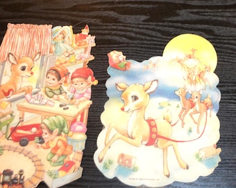 Originele Rudolph-decoraties uit de jaren 1940, twee stuks.