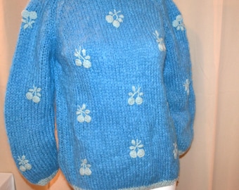 Suéter de esquí vintage de los años 50, estilo nórdico italiano, de lana mohair con cerezas