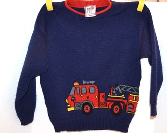 Vintage Kids Sweater Everything Fire Trucks