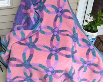 Vintage Blanket Cottage Folk Art Flowers Quilted Look Americana