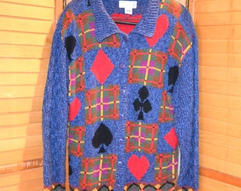 Vintage Cards on Chunky Cardigan Geometric Plaid