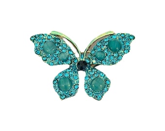 Turquoise Butterfly Brooch – Sparkly Crystal Insect Pin, Elegant Nature Inspired Jewelry, Handmade Gift for Women
